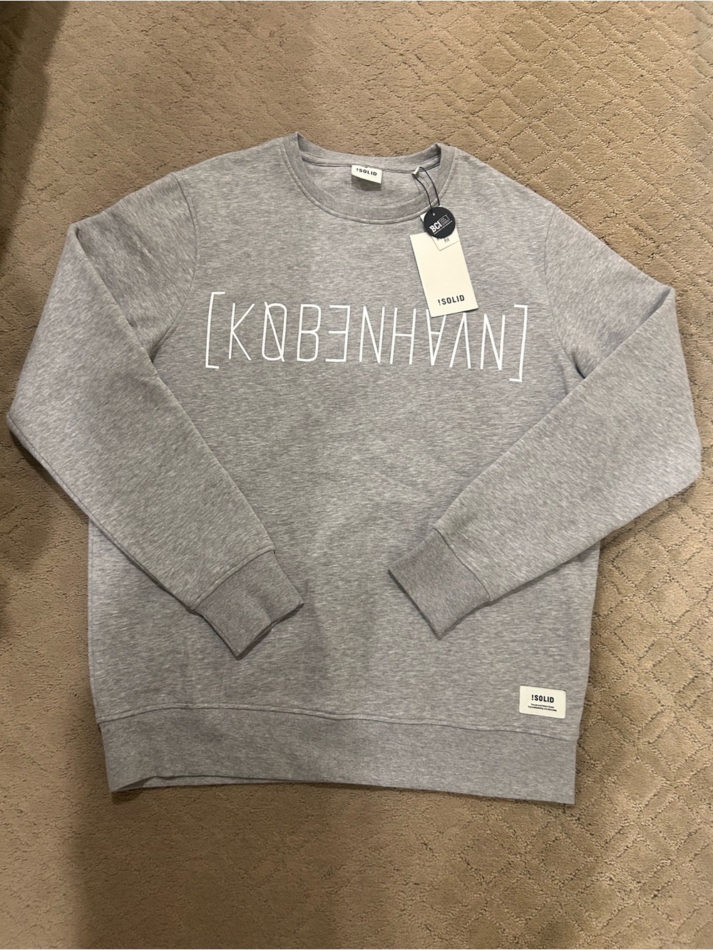 NWT !Solid Men’s Gray Copenhagen Crewneck Sweatshirt with White Print size XL